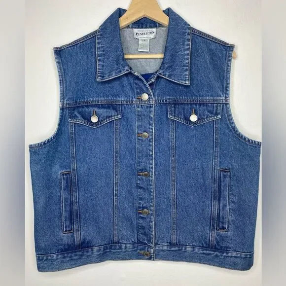 Pendleton Native Tribal Denim Blanket Vest Geometric Size Large Southwest - Picture 2 of 7